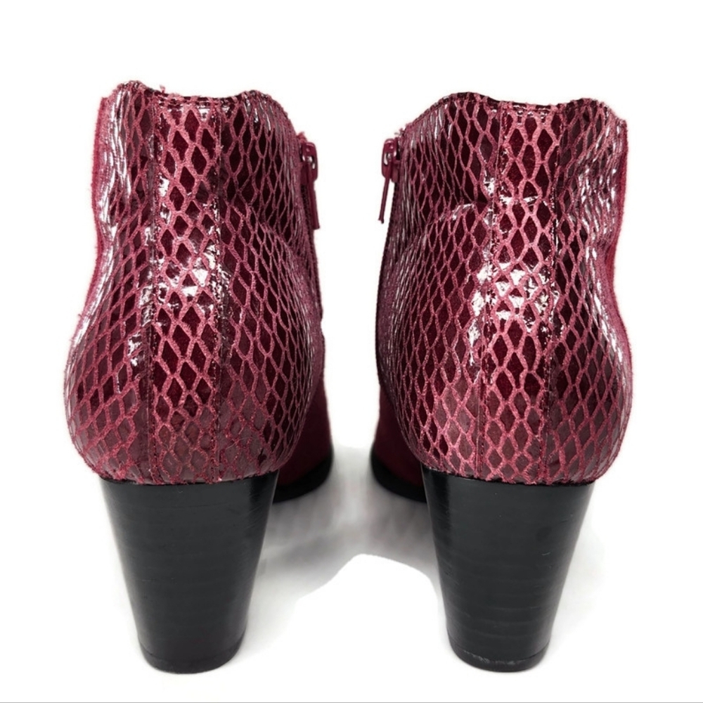 Vionic Bromley Cabernet Red Suede & Textured Snake Print Block Heel Ankle Boots - Picture 8 of 13